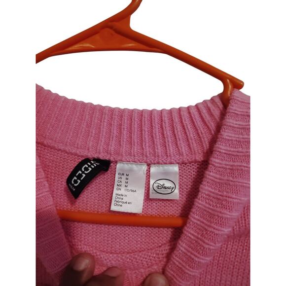 H&M Divided Disney Micky Mouse Jacquard Knit Sweater XXL Pink Crewneck Pullover - Picture 3 of 4